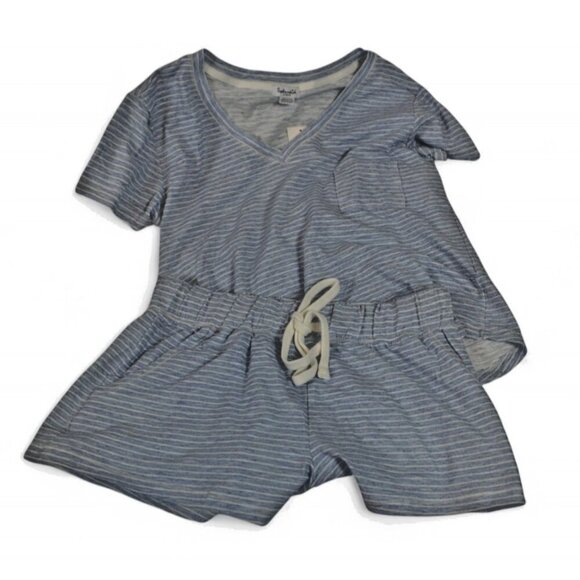 Splendid V-Neck Shortie Pajama Set Small Blue Heather Chalk Stripe NWT - Picture 2 of 5